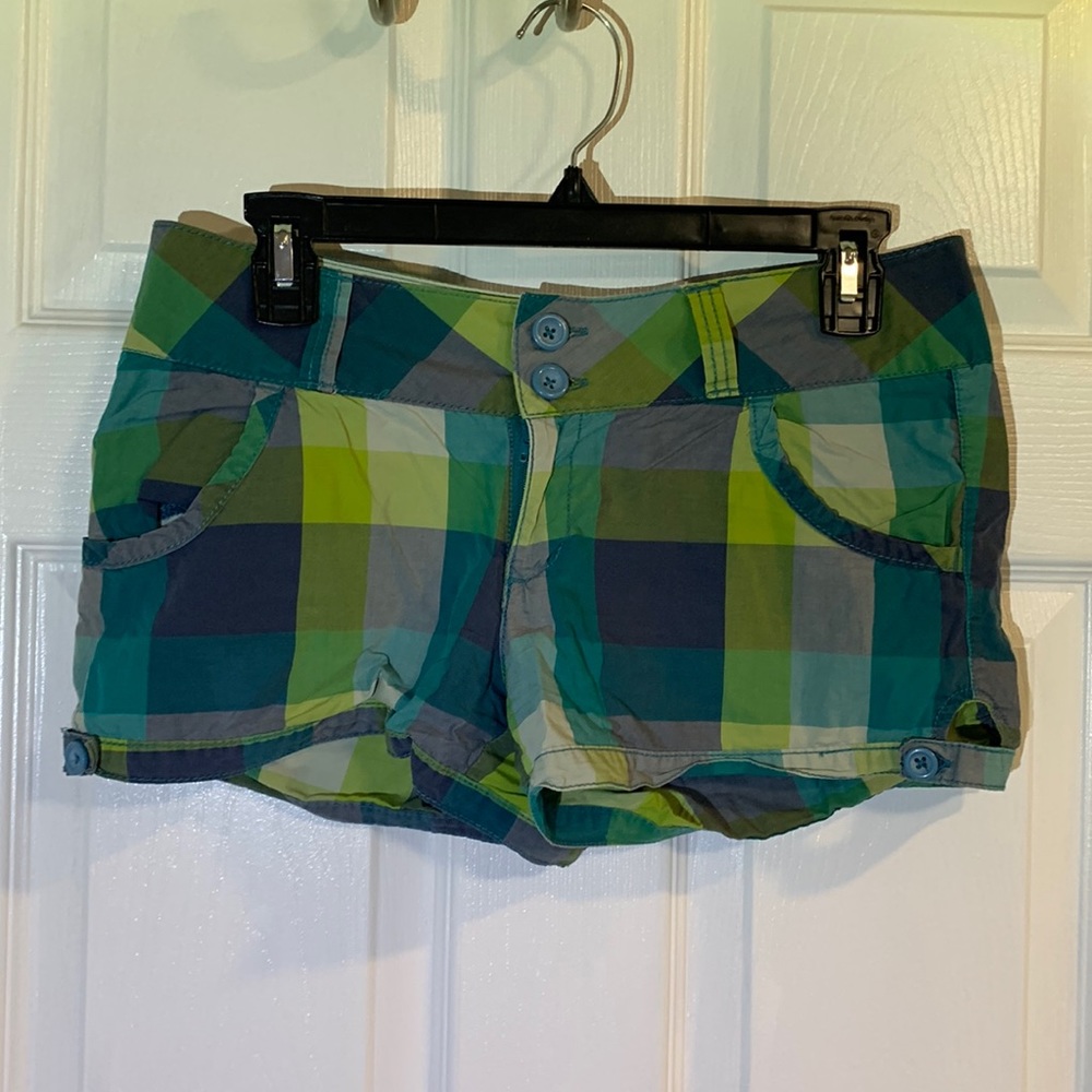 Green/blue plaid shorts